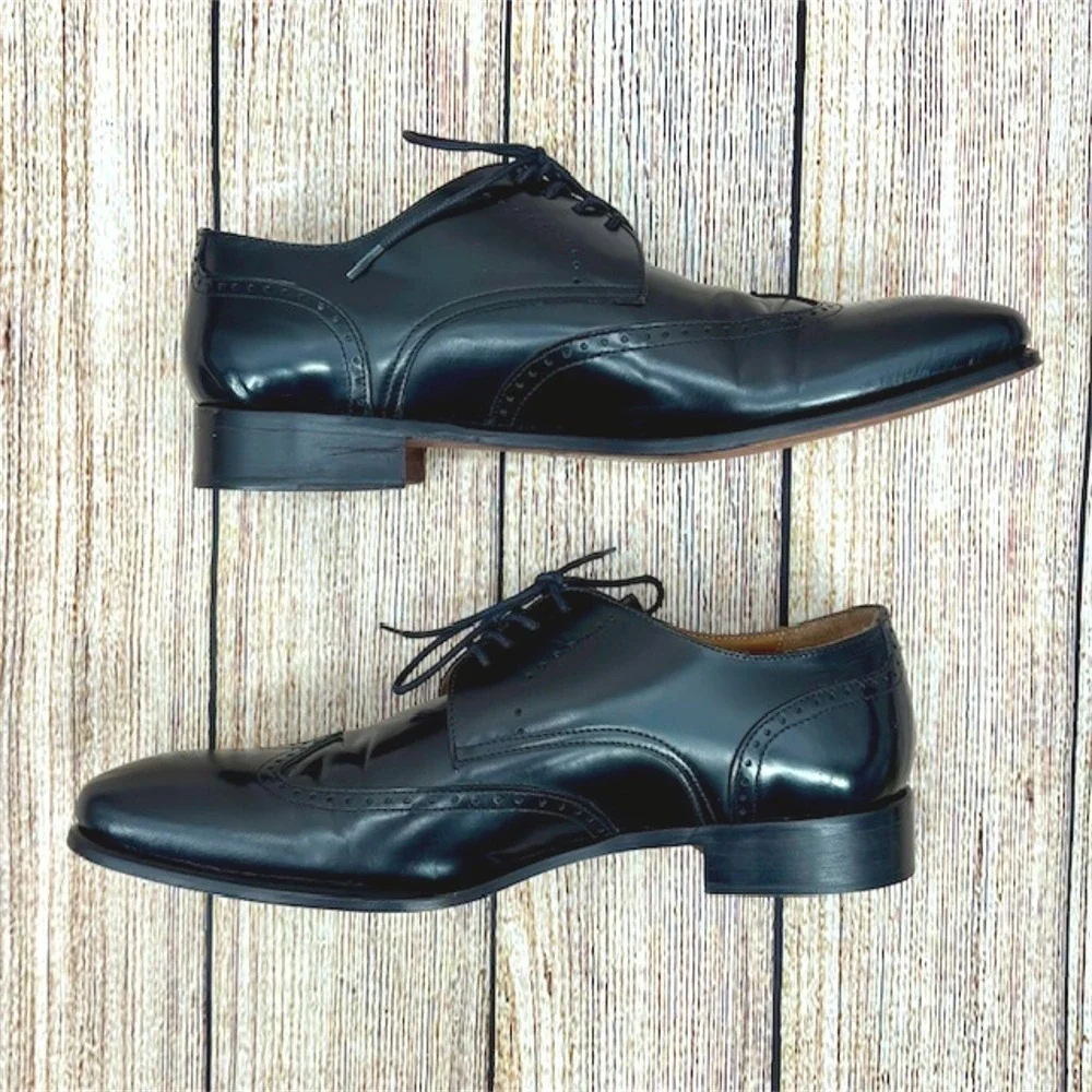 Angelo Pallotta Men's‎ Size 9 US 42 EU Black Leather Lace Up Wingtip Oxfords